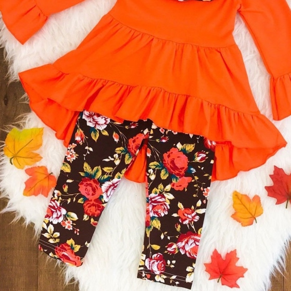 Fall Orange Floral Matching Outfit - Picture 7 of 7
